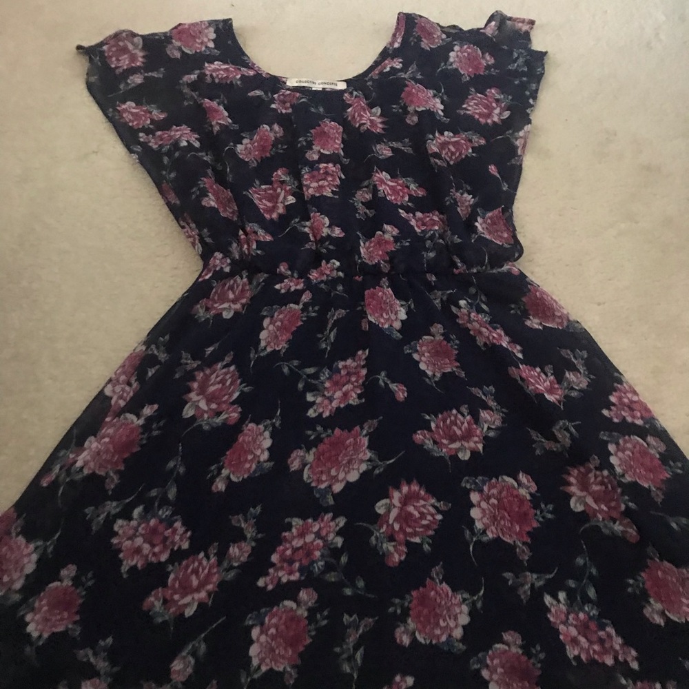 Sz S navy and pink floral dress
